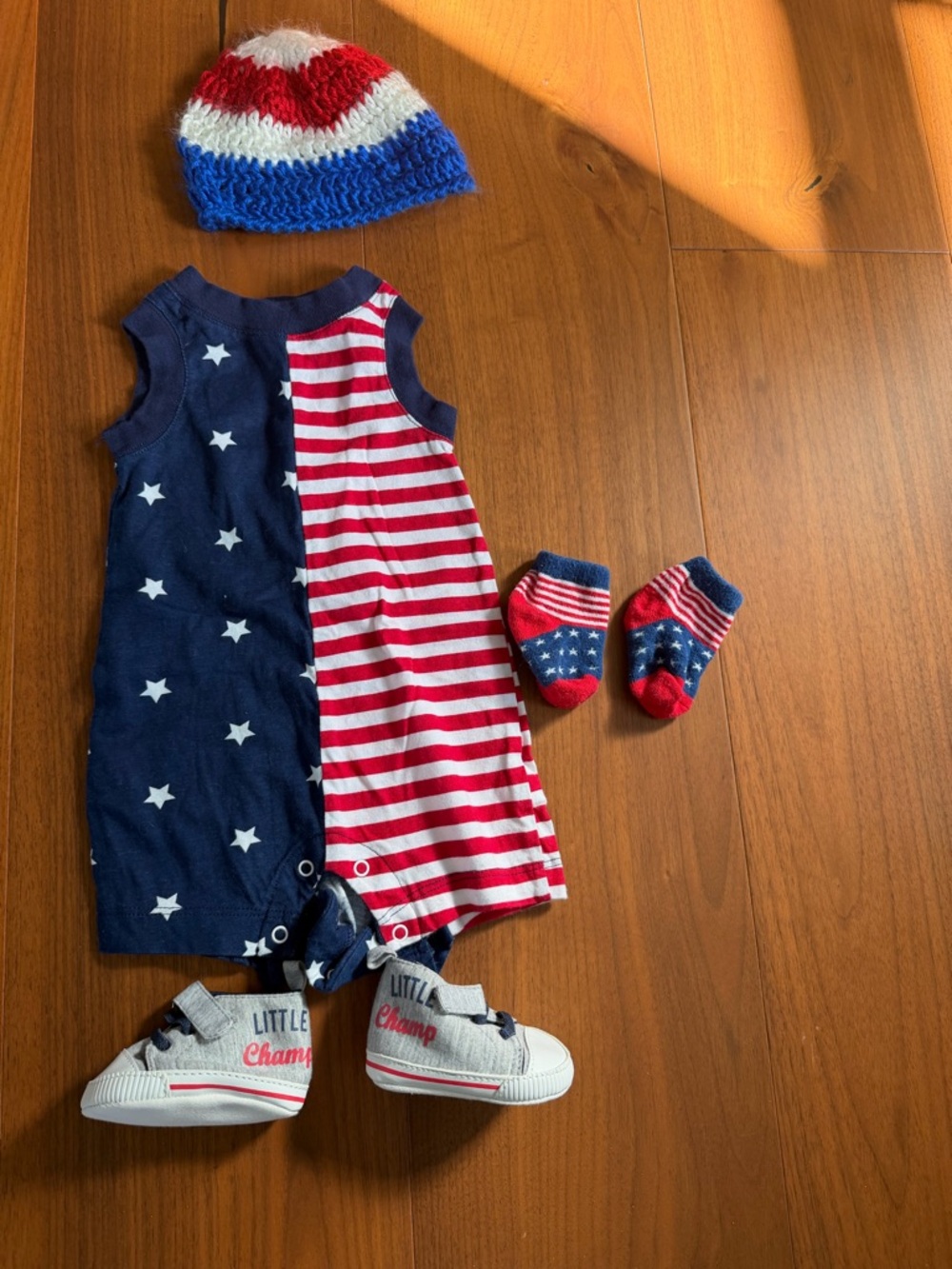 Sleeveless Stars & Stripes One-Piece Bodysuit in Navy and Red